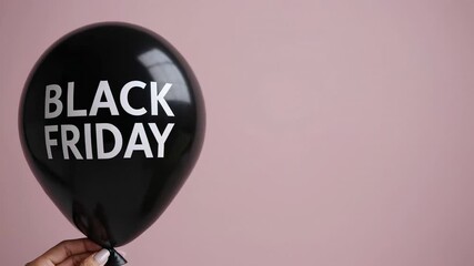 Poster - Black friday balloons are held against a pink background, creating a vibrant contrast and emphasizing the anticipation for the shopping event