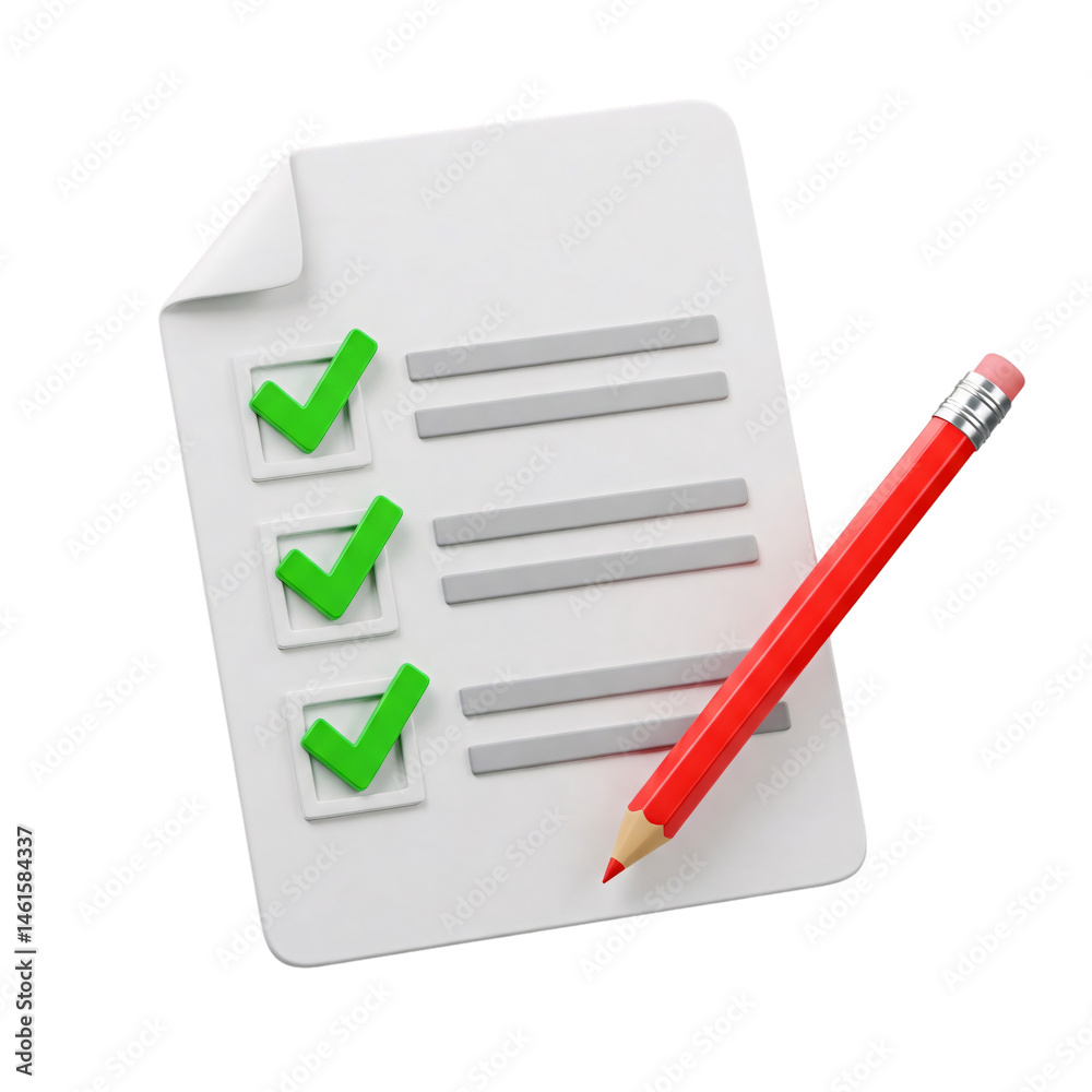 3D Checklist Clipboard with Green Check Marks and Pencil – PNG on ...