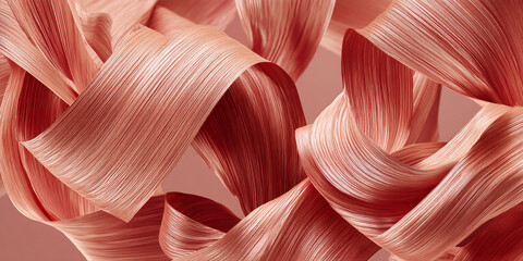 Fototapete - Abstract image of flowing, peach-colored fabric ribbons creating a dynamic, swirling pattern, suggesting movement and elegance, ideal for design backgrounds