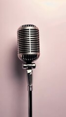 Poster - Multiple views of a classic microphone illuminated by spotlights on a dark stage, creating a dramatic atmosphere for a musical performance or comedy show