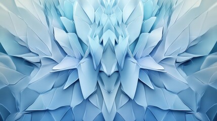 Poster - abstract blue geometric pattern with symmetrical, sharp, crystal-like shapes.