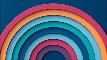 Aufkleber - Colorful layered concentric circles in shades of pink orange blue and teal on a dark blue background