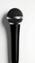 Poster - Hand grasping a retro microphone, illuminated by vibrant, multicolored stage lights amidst a smoky atmosphere, evokes the energy of a live performance