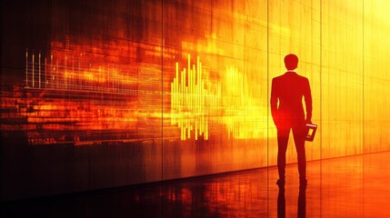 Poster - Businessman viewing financial data projected on a wall.