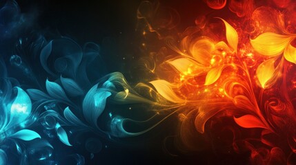Poster - abstract fiery and icy floral design.