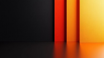 Poster - abstract background with black, red, and orange vertical stripes reflecting on a glossy floor.