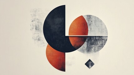 Poster - abstract geometric design with overlapping circles and grunge texture in muted orange, black, and gr