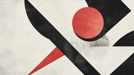 Poster - abstract geometric art with red and black shapes on textured white background.