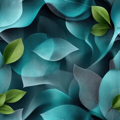 Poster - Explore a calming dark green background adorned with blurred leaves and organic curves, ideal for a minimalist mobile wallpaper SEAMLESS PATTERN