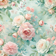  Beautiful Watercolor Floral Pattern with Pink and White Roses