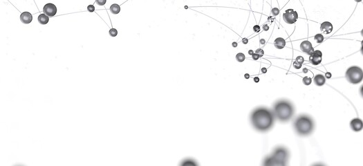 Fototapete - Modern abstract background image featuring interconnected gray spheres and thin lines on a white backdrop.