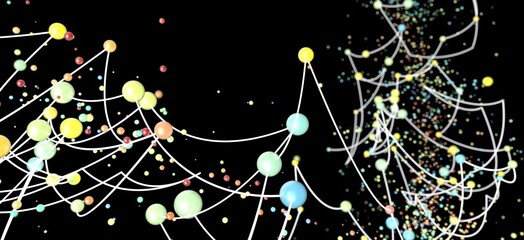 Fototapete - Abstract background with colorful dots and lines, representing connection and network.