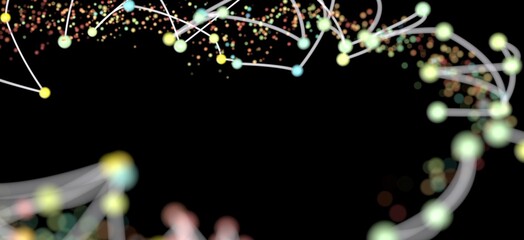 Poster - Stock photo of an abstract network connection with colorful nodes and lines on a black background. Perfect for technology, data, and connectivity concepts.