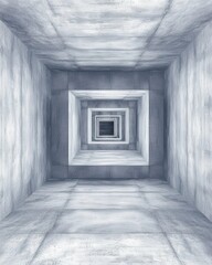 Poster - Concrete Tunnel Perspective View, Abstract Architecture Interior, Geometric Design, Minimalist Style, Industrial Space