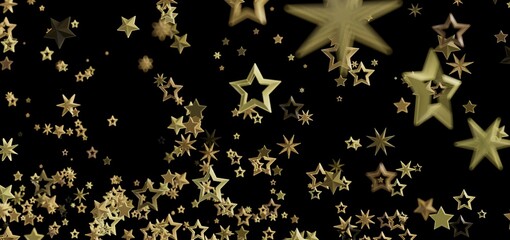 Poster - Beautiful background image of gold stars falling on a black background. Perfect for celebrations, holidays, and more!