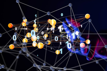 Fototapete - Global network. Blockchain. 3D illustration. Neural networks and artificial intelligence. Abstract  3d
