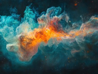 Poster - Majestic nebula glows with celestial fire abstract cosmic art deep space exploration ethereal galaxy background