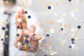 Fototapete - Neural network 3D illustration. Big data and cybersecurity