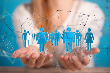 Fototapete - Global network. Blockchain. 3D illustration. Neural networks and artificial intelligence. Abstract  - neural network exposure digital