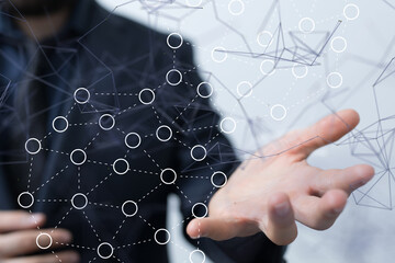 Fototapete - Digital technology background. Network connection dots and lines. - neural network exposure digital