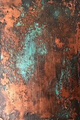 Poster - Copper and Teal Patina Abstract Texture Close-up, Rustic Metal Surface with Oxidized Finish, Vertical Composition, Studio Shot