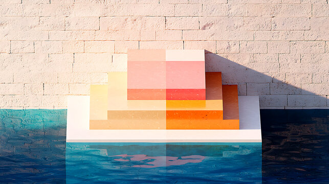 Pixel Art Sunset Staircase Reflecting on Water