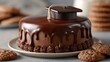 © liliyabatyrova - A beautifully designed chocolate cake topped with a graduation cap sits on a plate alongside freshly baked cookies