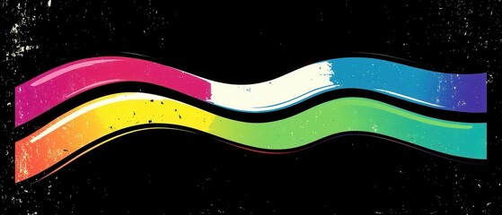 Poster - Abstract Wavy Lines in Rainbow Colors on Black Background Retro Style Graphic Design Element Illustration