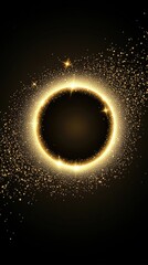 Poster - Sparkling Gold Circle on Black Background Abstract Design with Glittering Particles and Starbursts for Festive Celebrations