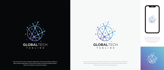 Global technology logo design vector concept. Global tech logo template. Technology logo symbol icon