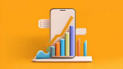 Fototapete - Bar chart rising from phone screen