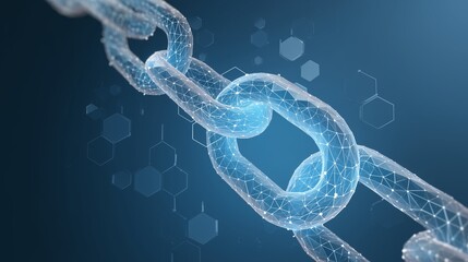 Poster - Blockchain chain link floating over hexagonal grid, minimal clean crypto icon, vector style