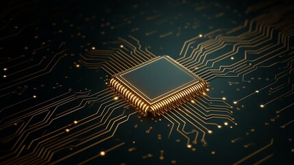 Poster - Floating AI processor chip and neural network lines, clean vector tech scene, space for text
