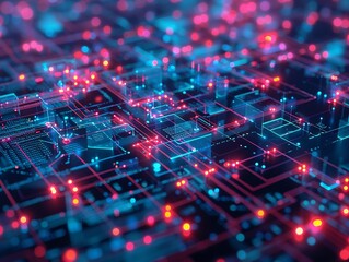 Poster - Abstract digital circuit board visualization featuring intricate glowing pathways
