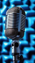 Poster - Professional vocalist singing passionately, dramatically revealing red lips while gripping microphone, expressing powerful vocal emotion during energetic stage performance