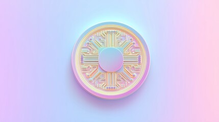 Poster - Minimal AI chip icon in glowing circle on pastel vector background