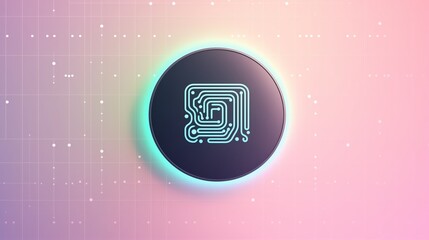 Poster - Minimal AI chip icon in glowing circle on pastel vector background