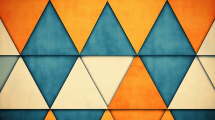Poster - Geometric Pattern of Triangles in Blue, Orange and Cream Tones Arranged in a Modern Art Style
