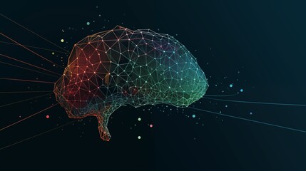Poster - Minimal tech brain with connecting lines and nodes in flat vector