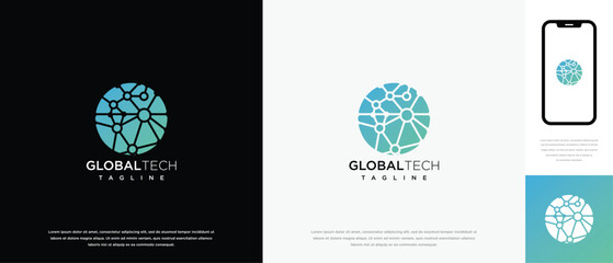 Global technology logo design vector concept. Global tech logo template. Technology logo symbol icon