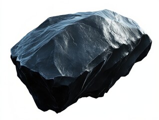 Poster - Isolated dark rock formation floating on white background studio shot geology mineralogy science