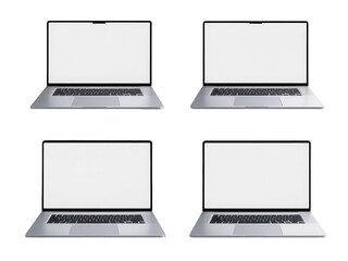 Leinwandbilder - Four silver laptop computers with blank white screens for mockup and template presentation on black background isolated white background