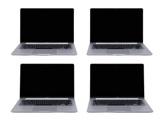Leinwandbilder - Four macbook pro laptops on black background for technology and business use in digital marketing ads isolated white background