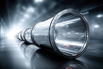 Poster - A futuristic perspective of connected translucent tubes, conveying high-speed data transmission, innovation, and forward-thinking technology in a monochrome style.