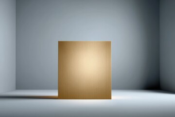 Poster - Elegant gold textured panel illuminated in a minimalist setting, casting soft light against a neutral backdrop, ideal for product showcase or artistic display purposes.