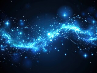 Aufkleber - Abstract blue light wave shining with sparkling particles in dark space background digital illustration