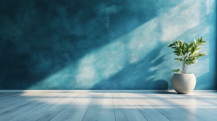 Poster - the modern bedroom interior design and blue wall texture background.