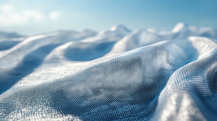Poster - abstract textured fabric waves, undulating surface, light blue, 3d render.