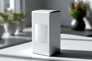 Poster - Elegant white box with a square label, perfect for showcasing cosmetic or pharmaceutical products, minimalist design for maximum impact and brand recognition.