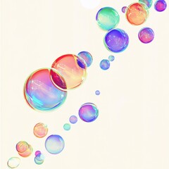 Poster - Colorful iridescent soap bubbles floating on a pale background abstract art studio shot close up macro photography